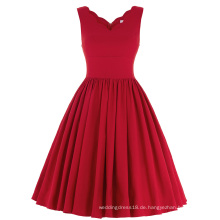 Belle Poque Stock Retro Sleeveless V-Ausschnitt Nylon-Baumwolle Rot Vintage Party Kleid BP000120-3